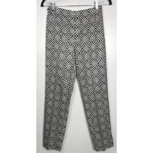 Prada Women's 36 Pants Diamond Pattern Wool Silk Blend Office Monochrome